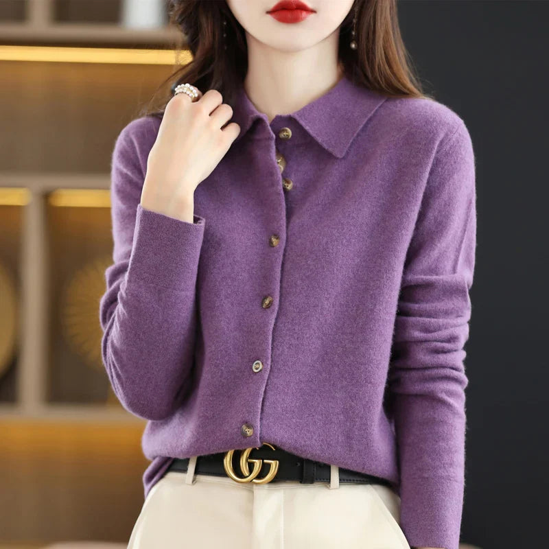 Womens Polo Cardigan | Button Front Knit Top