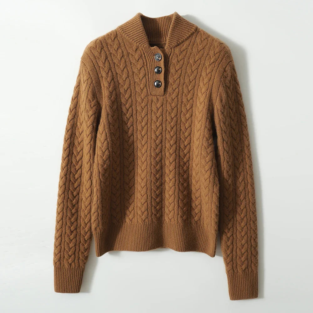 Womens Half Zip Knit Sweater | Button Collar Style