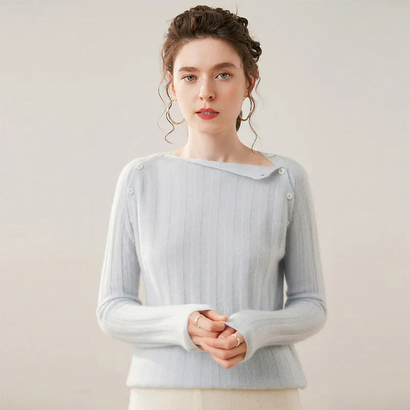 Womens Ribbed Sweater | Shoulder Button Knit Top
