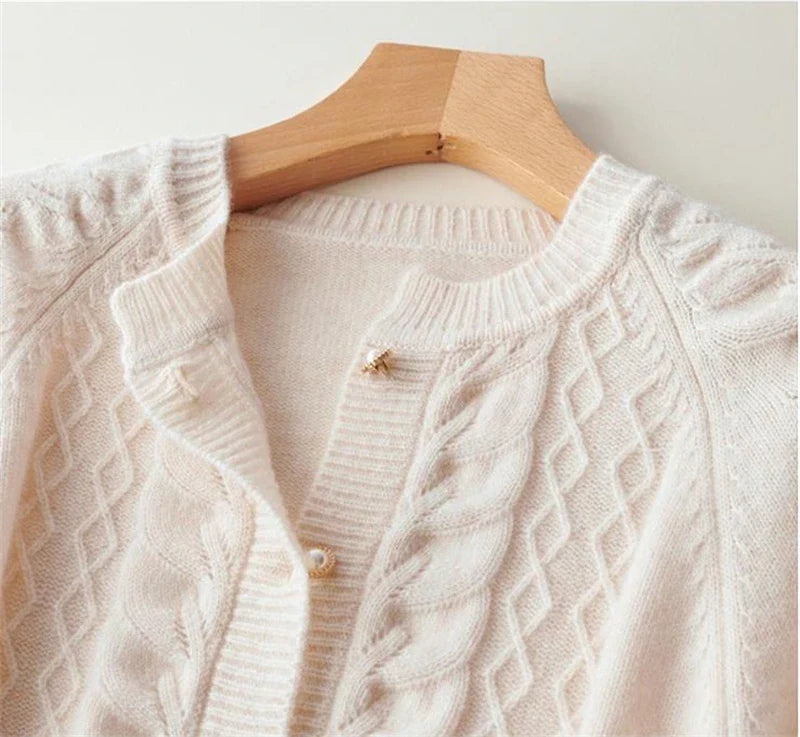 Womens Pearl Button Cardigan | Cable Pattern Knit
