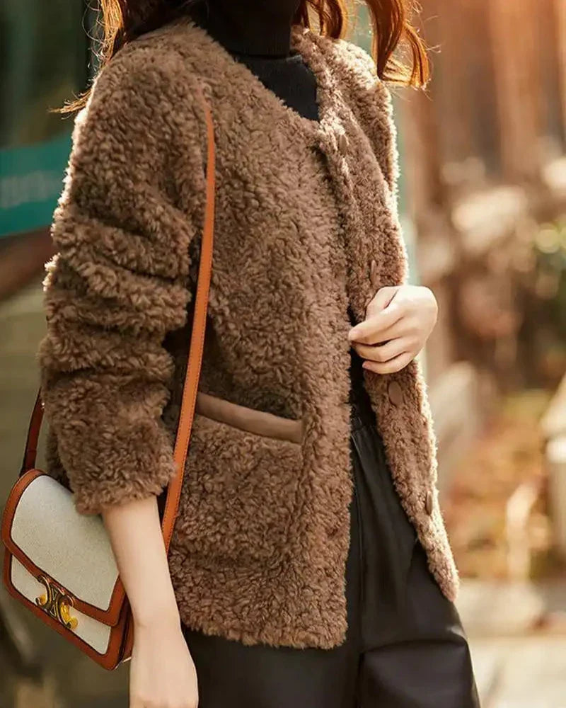 Womens Winter Coat | Textured Button Front Style