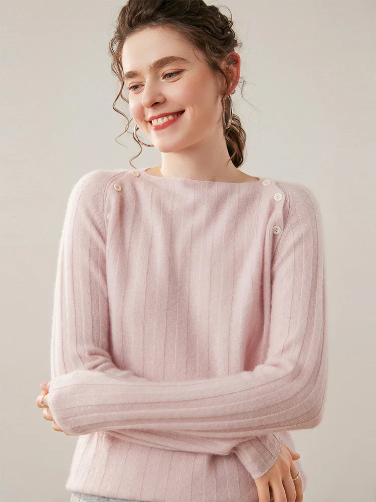 Womens Ribbed Sweater | Shoulder Button Knit Top