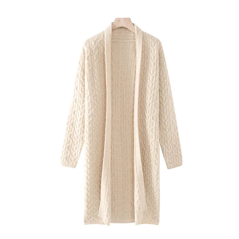 Womens Cable Twist Cardigan | Long Knit Layer