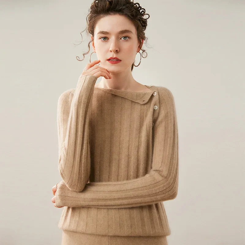 Womens Ribbed Sweater | Shoulder Button Knit Top