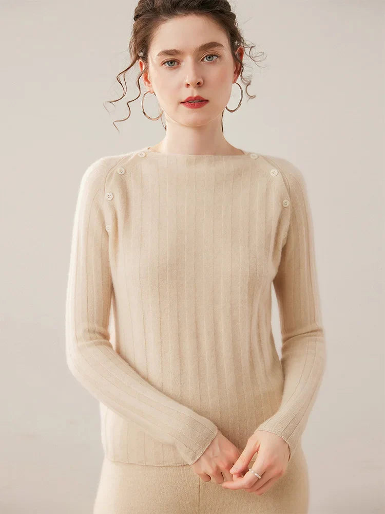 Womens Ribbed Sweater | Shoulder Button Knit Top