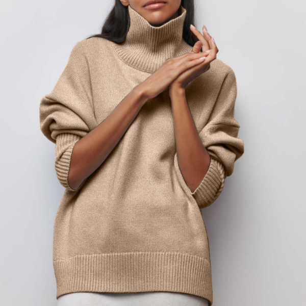 Womens Turtleneck Knit Pullover | Loose Fit Winter Top
