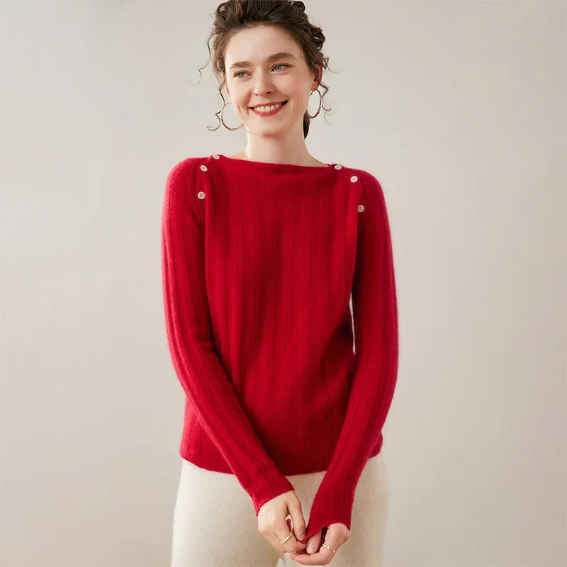 Womens Ribbed Sweater | Shoulder Button Knit Top