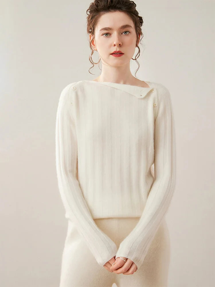 Womens Ribbed Sweater | Shoulder Button Knit Top