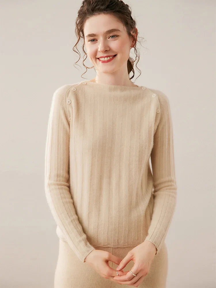 Womens Ribbed Sweater | Shoulder Button Knit Top