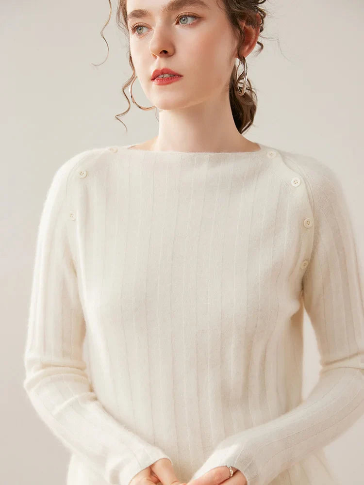 Womens Ribbed Sweater | Shoulder Button Knit Top