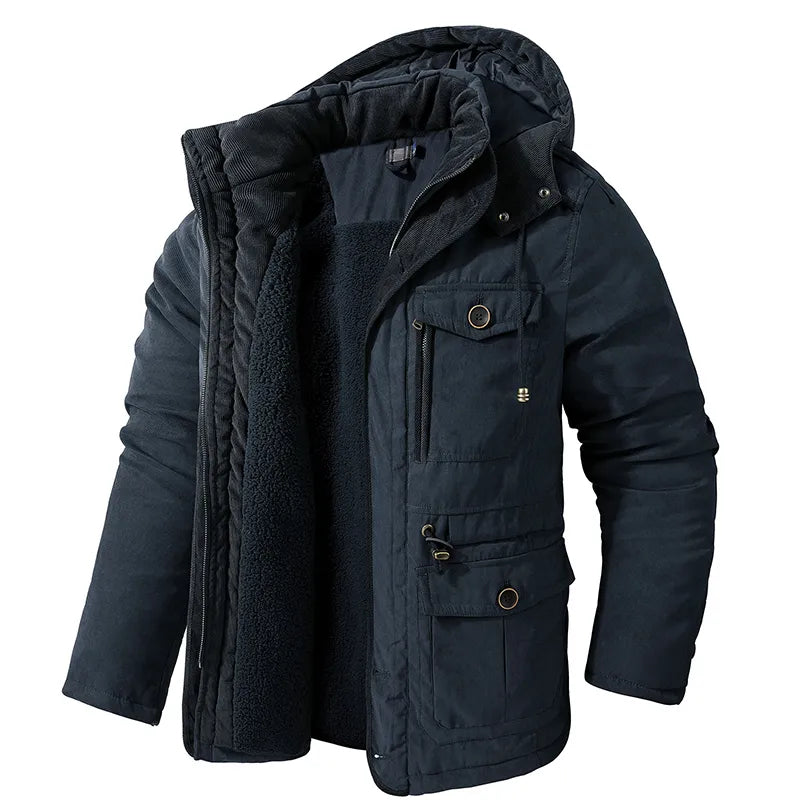 Mens Hooded Winter Jacket With Plush Style Lining | Cold Season Design
