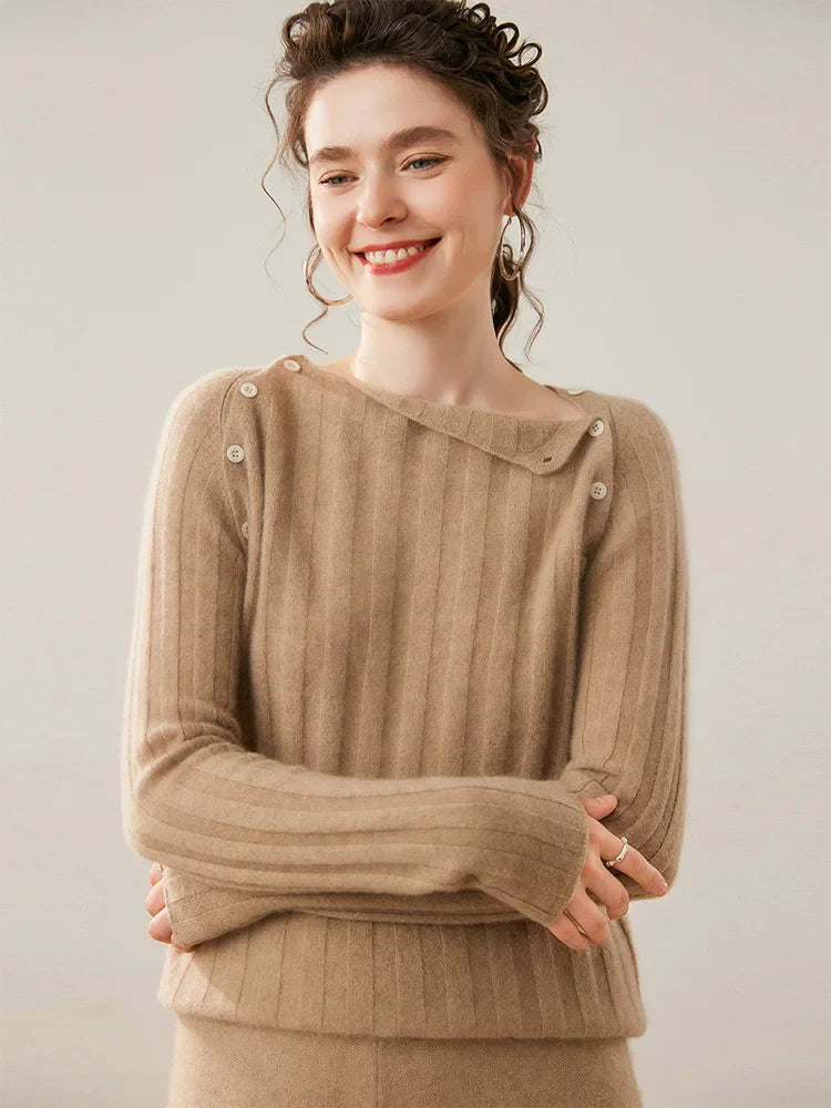 Womens Ribbed Sweater | Shoulder Button Knit Top