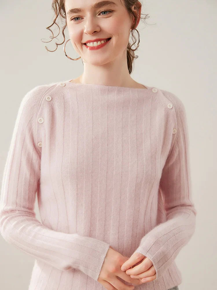 Womens Ribbed Sweater | Shoulder Button Knit Top