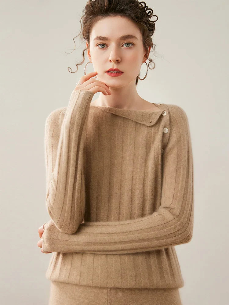 Womens Ribbed Sweater | Shoulder Button Knit Top