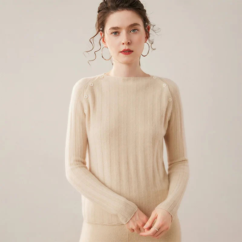 Womens Ribbed Sweater | Shoulder Button Knit Top