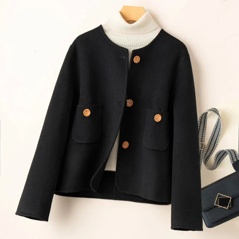 Womens Button Front Coat | Round Neck Winter Style