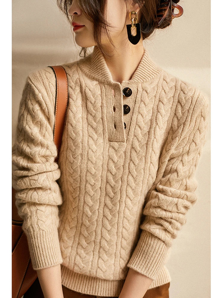 Womens Half Zip Knit Sweater | Button Collar Style