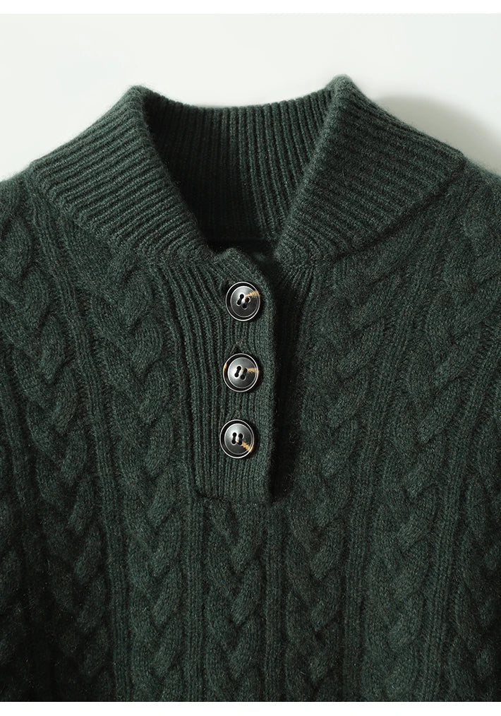 Womens Half Zip Knit Sweater | Button Collar Style