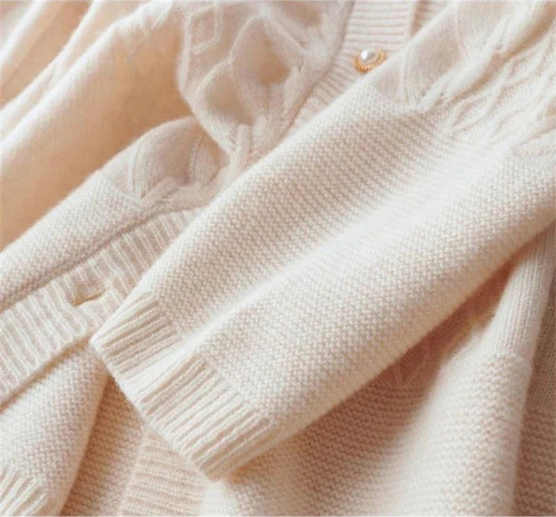 Womens Pearl Button Cardigan | Cable Pattern Knit