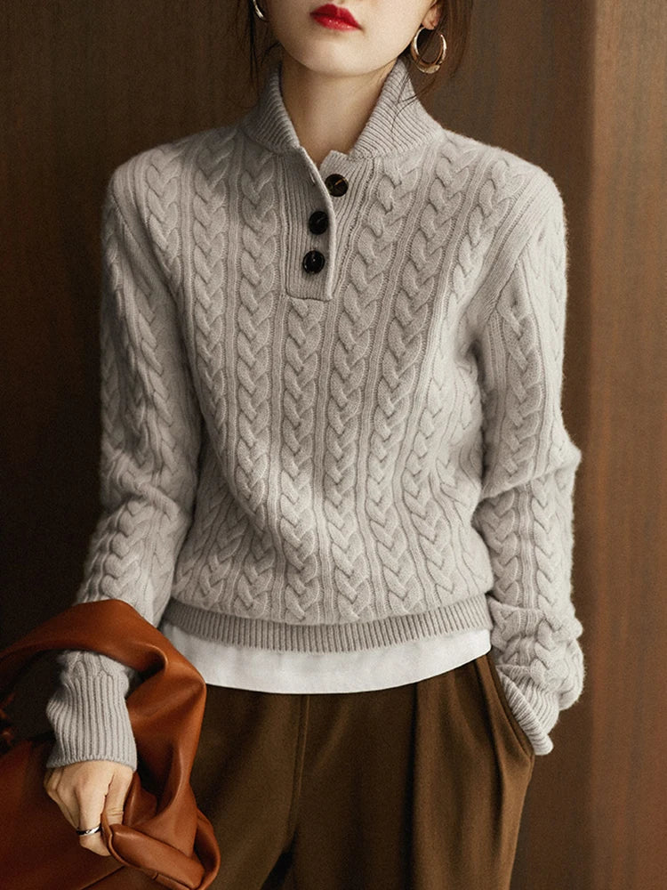 Womens Half Zip Knit Sweater | Button Collar Style