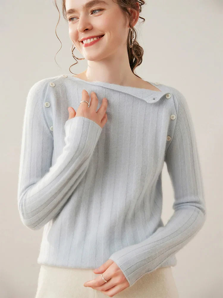 Womens Ribbed Sweater | Shoulder Button Knit Top