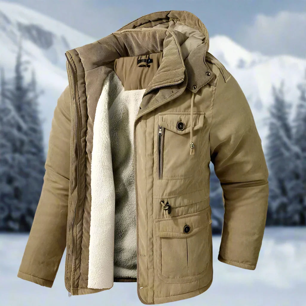 Mens Hooded Winter Jacket With Plush Style Lining | Cold Season Design