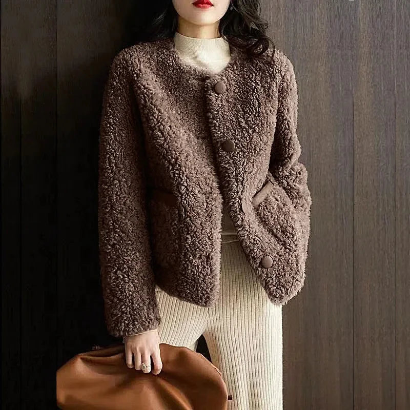 Womens Winter Coat | Textured Button Front Style