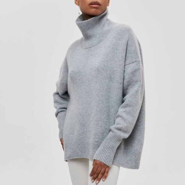 Womens Turtleneck Knit Pullover | Loose Fit Winter Top