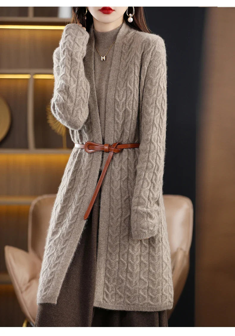 Womens Cable Twist Cardigan | Long Knit Layer