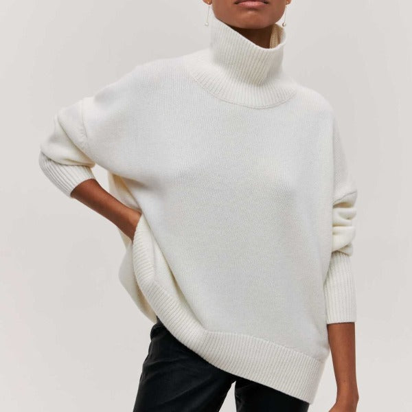 Womens Turtleneck Knit Pullover | Loose Fit Winter Top