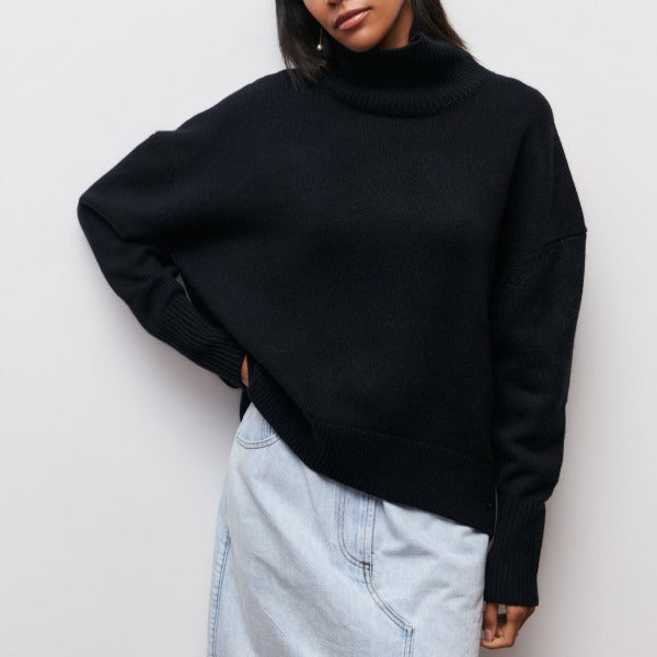 Womens Turtleneck Knit Pullover | Loose Fit Winter Top
