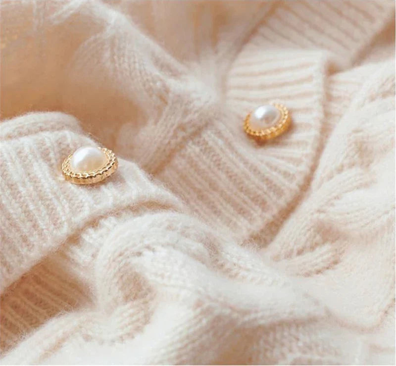 Womens Pearl Button Cardigan | Cable Pattern Knit