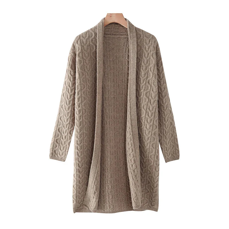 Womens Cable Twist Cardigan | Long Knit Layer