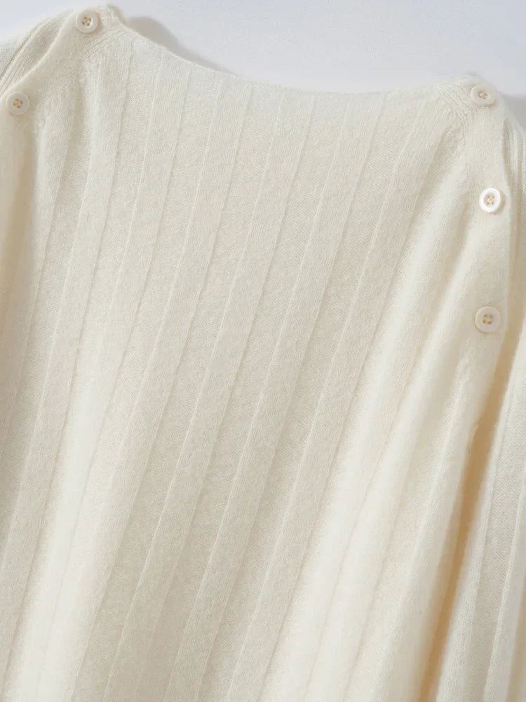 Womens Ribbed Sweater | Shoulder Button Knit Top