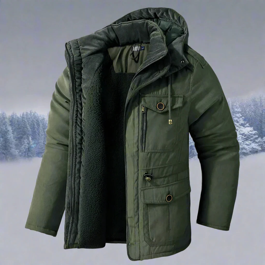 Mens Hooded Winter Jacket With Plush Style Lining | Cold Season Design