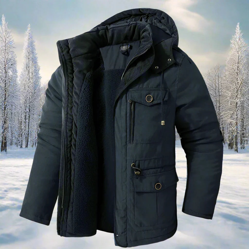 Mens Hooded Winter Jacket With Plush Style Lining | Cold Season Design