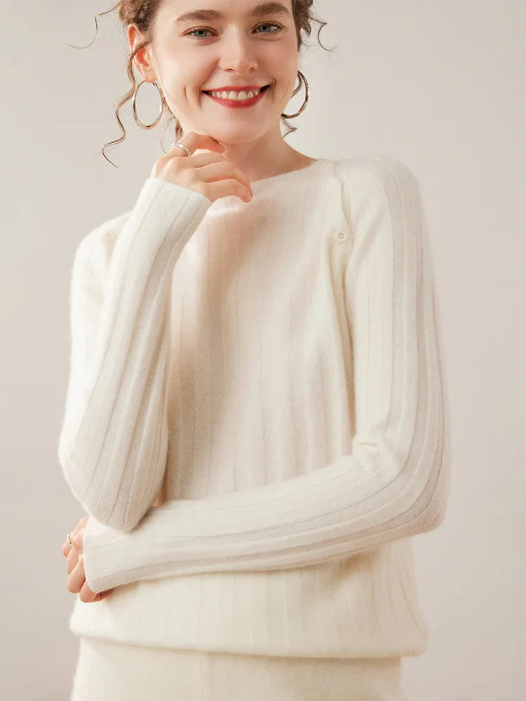 Womens Ribbed Sweater | Shoulder Button Knit Top