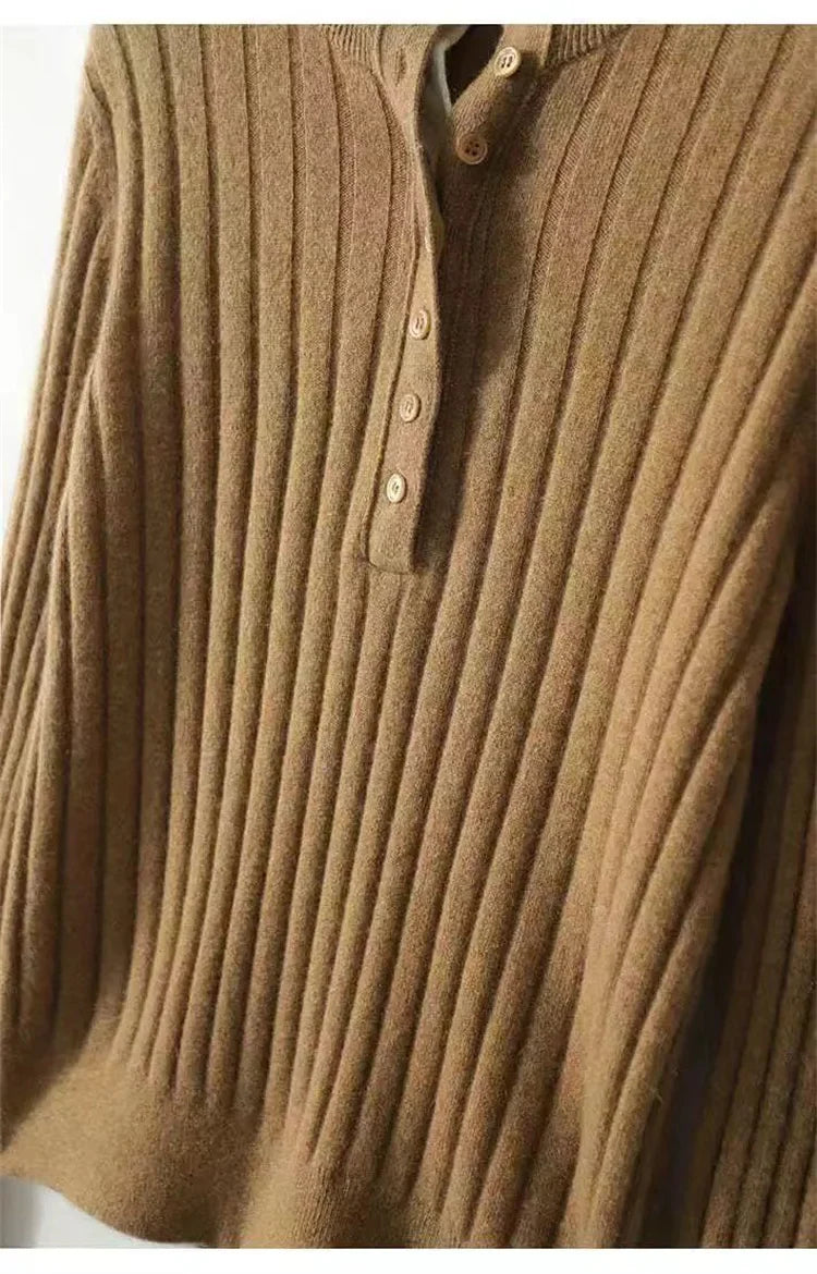 Womens Ribbed Polo Sweater | Button Collar Knit