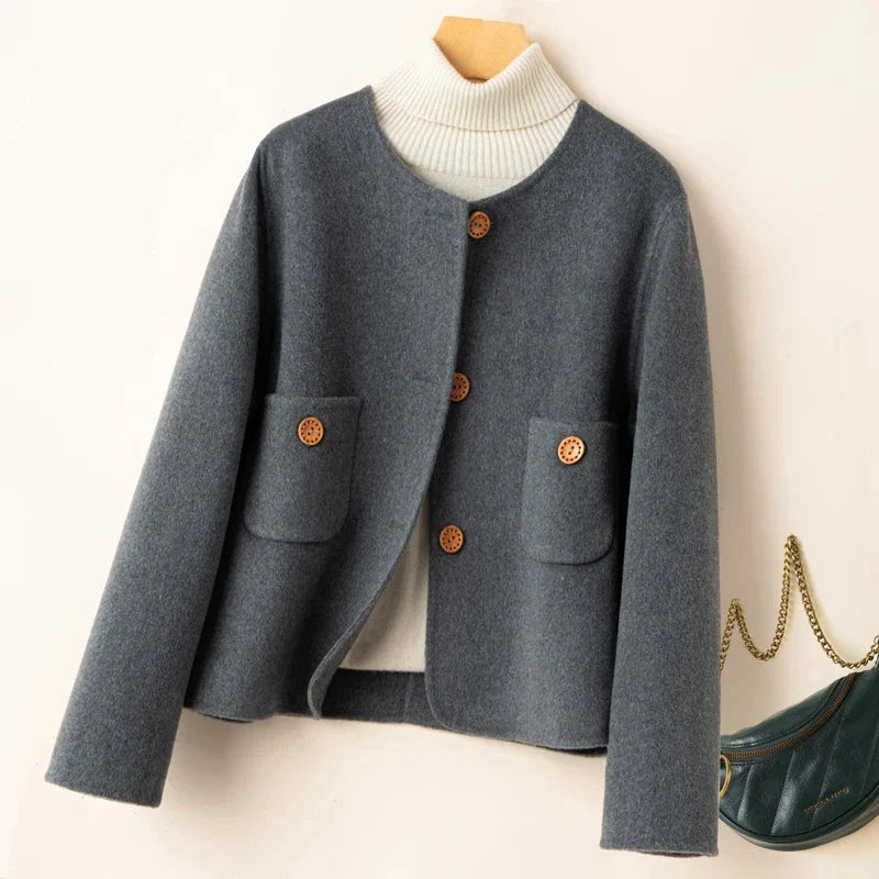 Womens Button Front Coat | Round Neck Winter Style