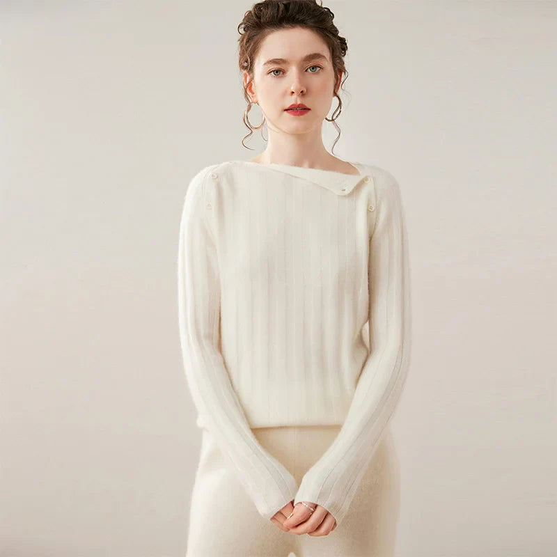 Womens Ribbed Sweater | Shoulder Button Knit Top