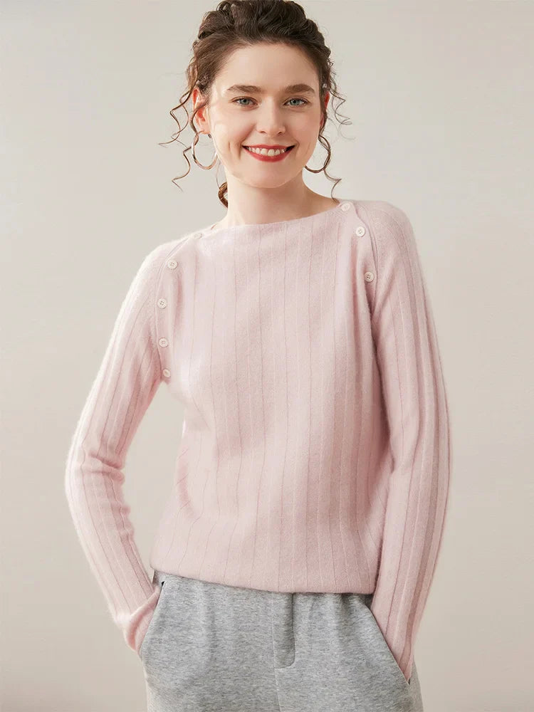 Womens Ribbed Sweater | Shoulder Button Knit Top