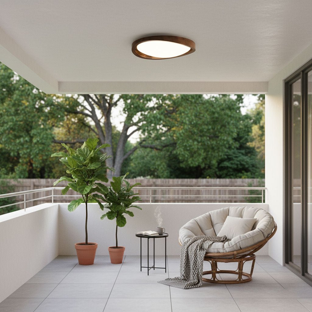 Moderne LED-Deckenleuchte mit gebogenem Walnuss-Finish