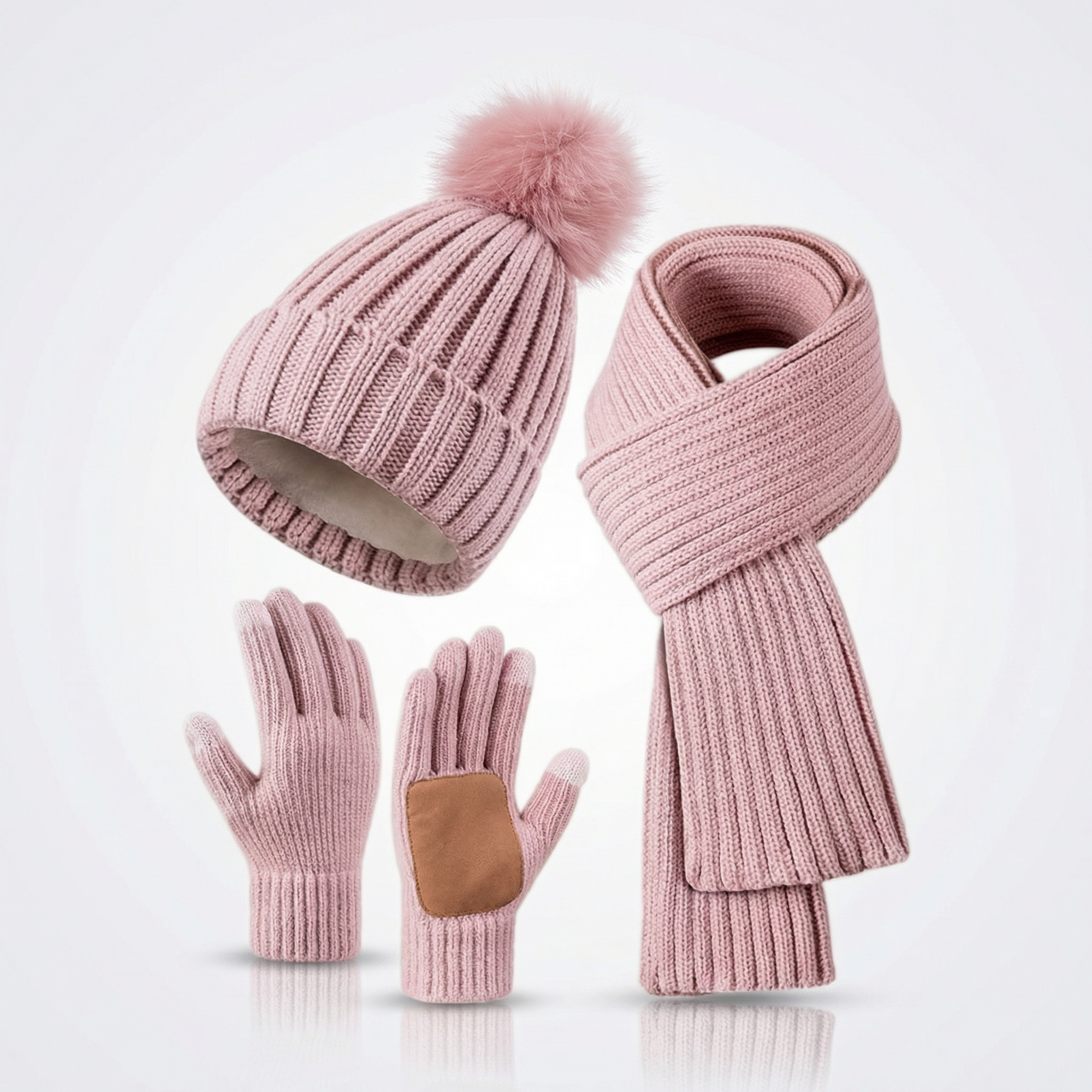 3-Piece Winter Knit Hat Scarf Gloves Set with Touchscreen Gloves
