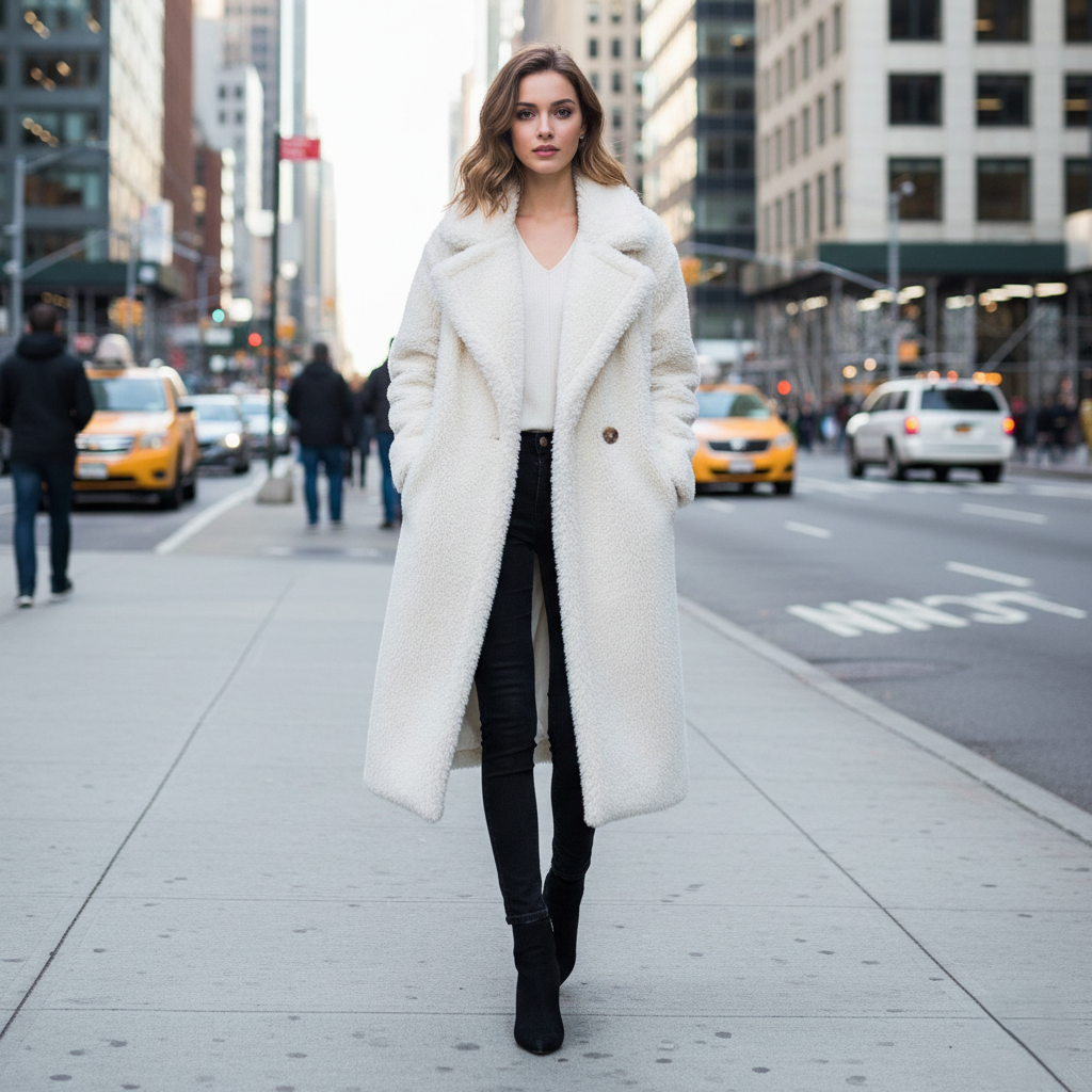 Women’s Oversized Long Coat | Lapel Front Design