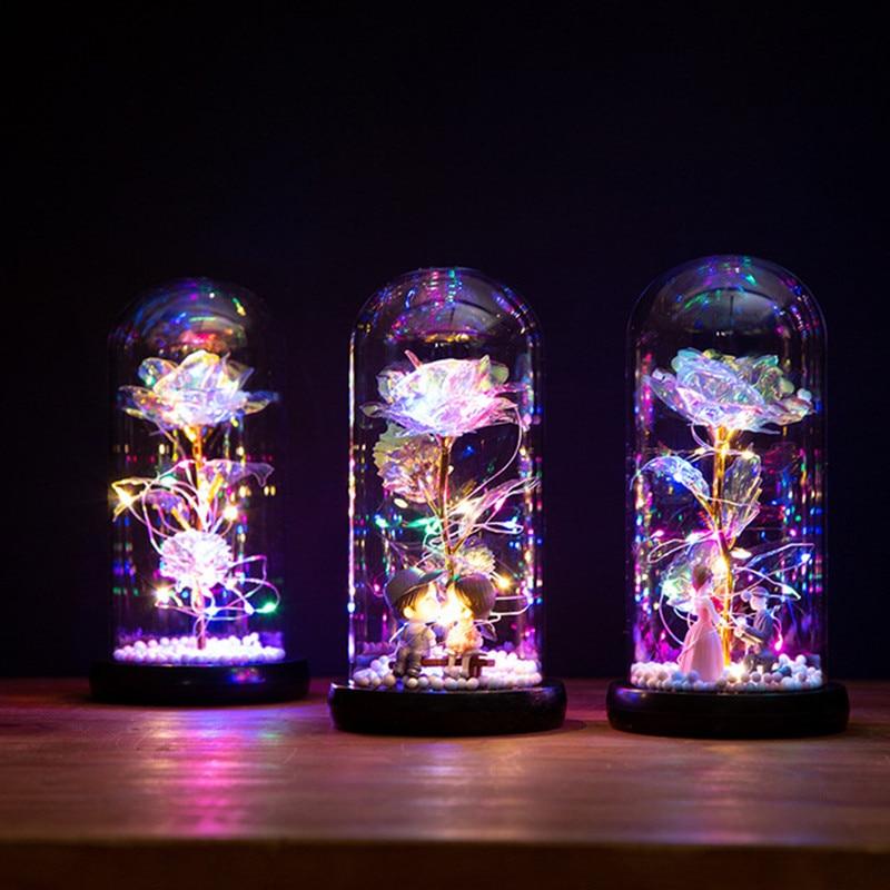 Leuchtende Rosen-Dekoration LED-Kuppel Tischvitrine