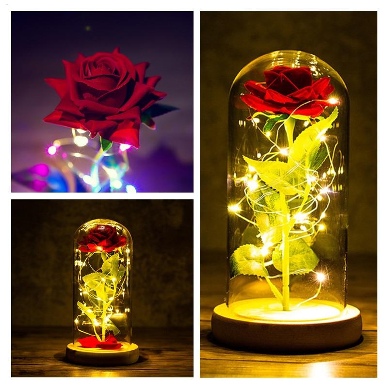 Leuchtende Rosen-Dekoration LED-Kuppel Tischvitrine