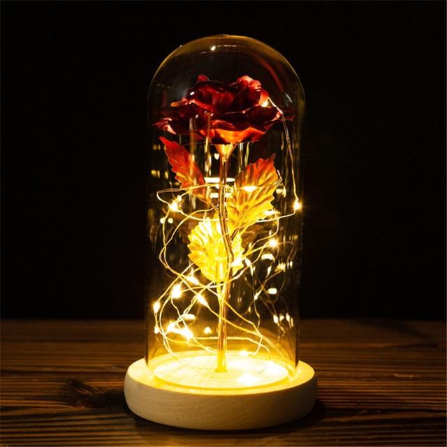 Leuchtende Rosen-Dekoration LED-Kuppel Tischvitrine