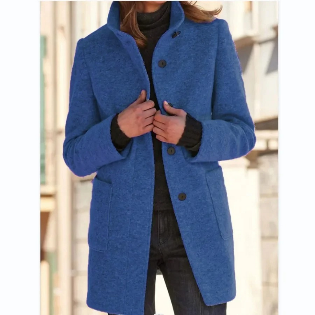 Womens Long Autumn Winter Coat | Stand Collar