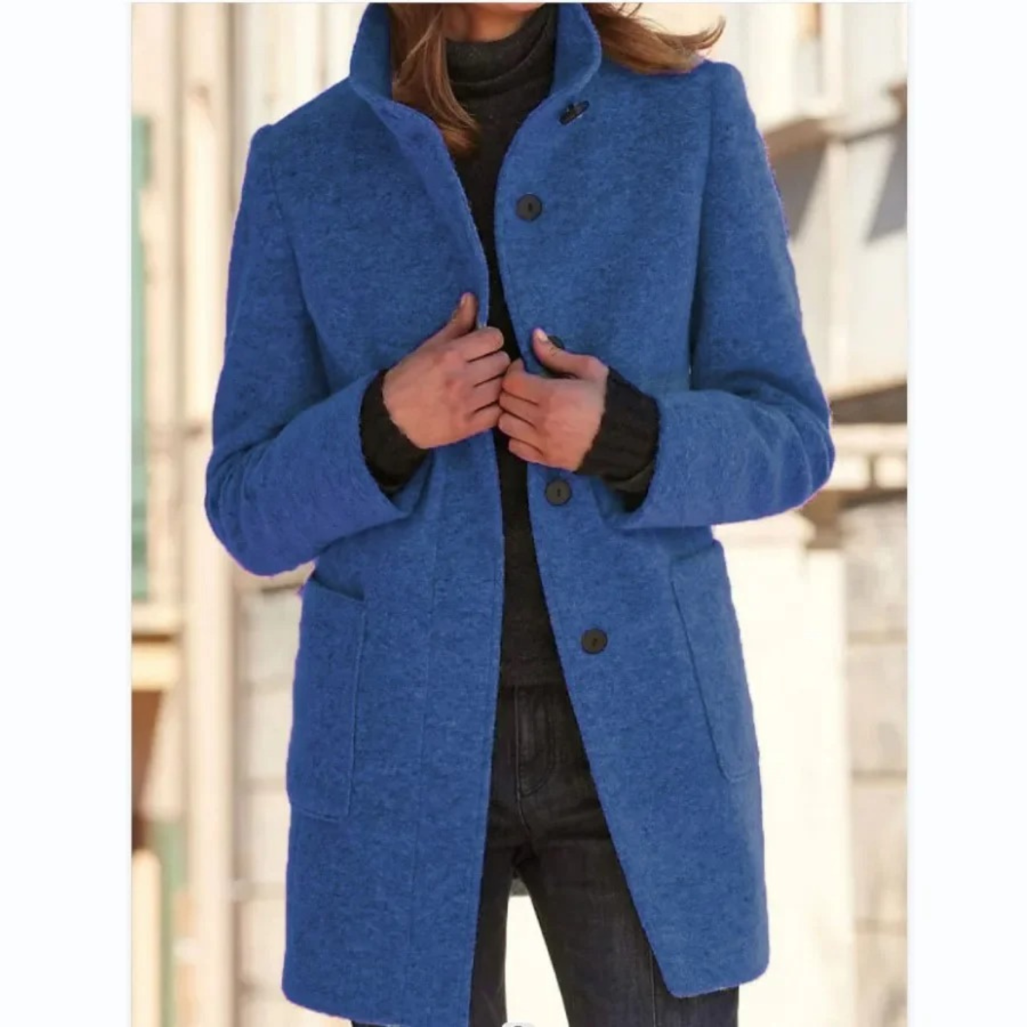 Womens Long Autumn Winter Coat | Stand Collar