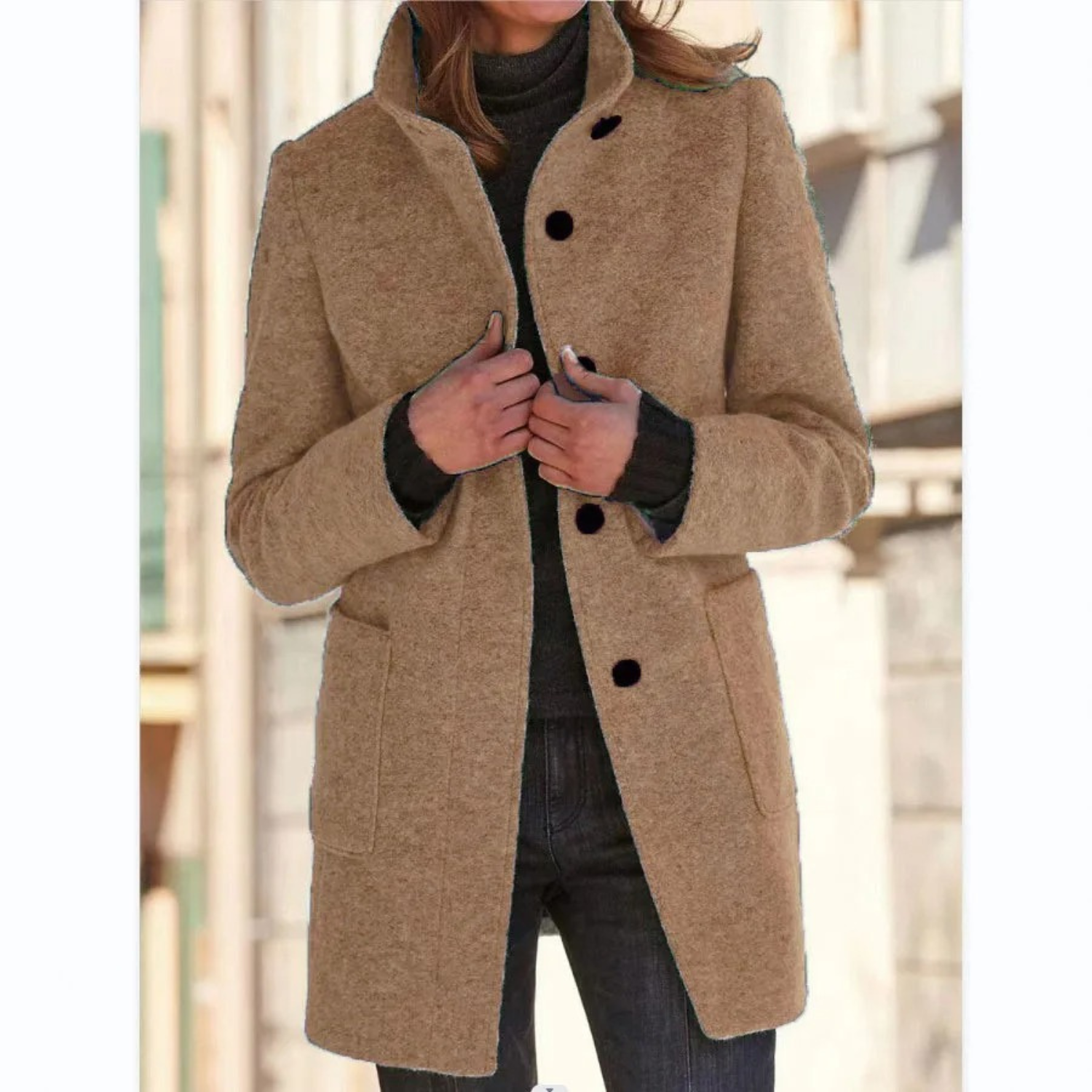 Womens Long Autumn Winter Coat | Stand Collar